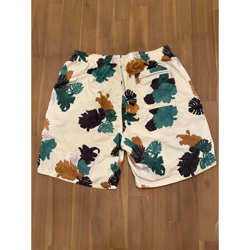 Columbia PFG Tropical Monstera Leaf Print Shorts Mens Medium Cream Green‎